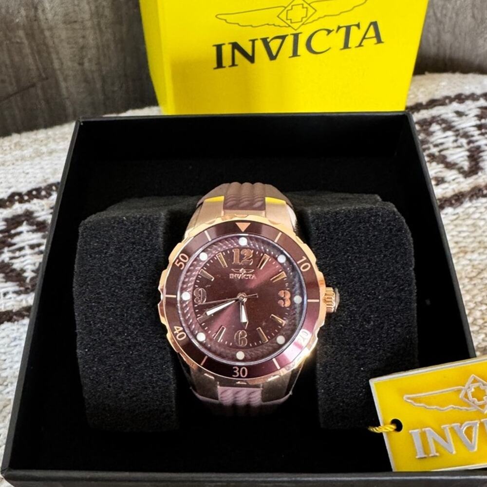 Invicta Angel Halo 38mm Rose Gold Brown Strap Watch NWT